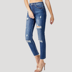 Dam Skinny Jeans Hög Midja Slitna Detaljer