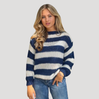 Dam Stickad Tröja Randig Off Shoulder Långärmad