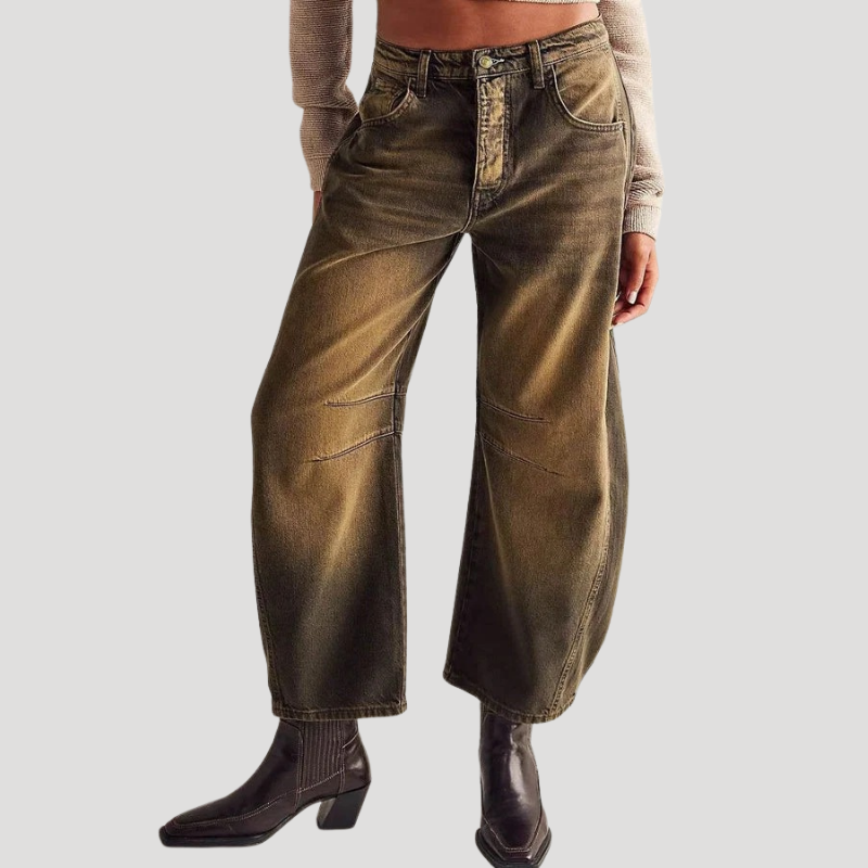 Dam Barreljeans Högmidjade Vida Denimjeans Avslappnad Passform