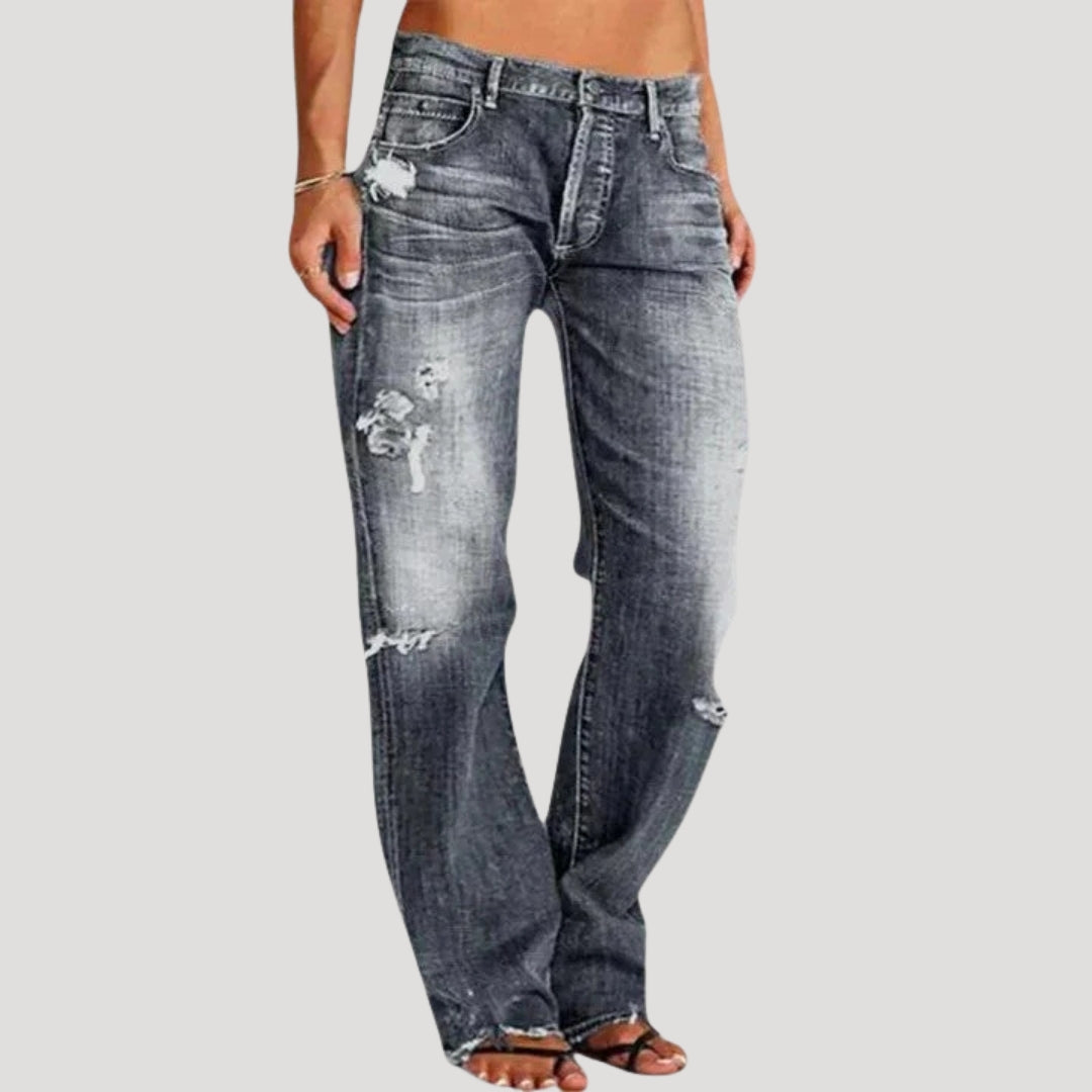 Dam baggy jeans straight distressed låg midja