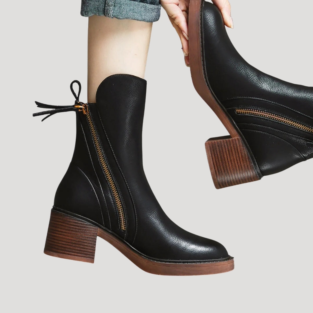 Dam ankelboots med klack dragkedja bekväma stilrena skor