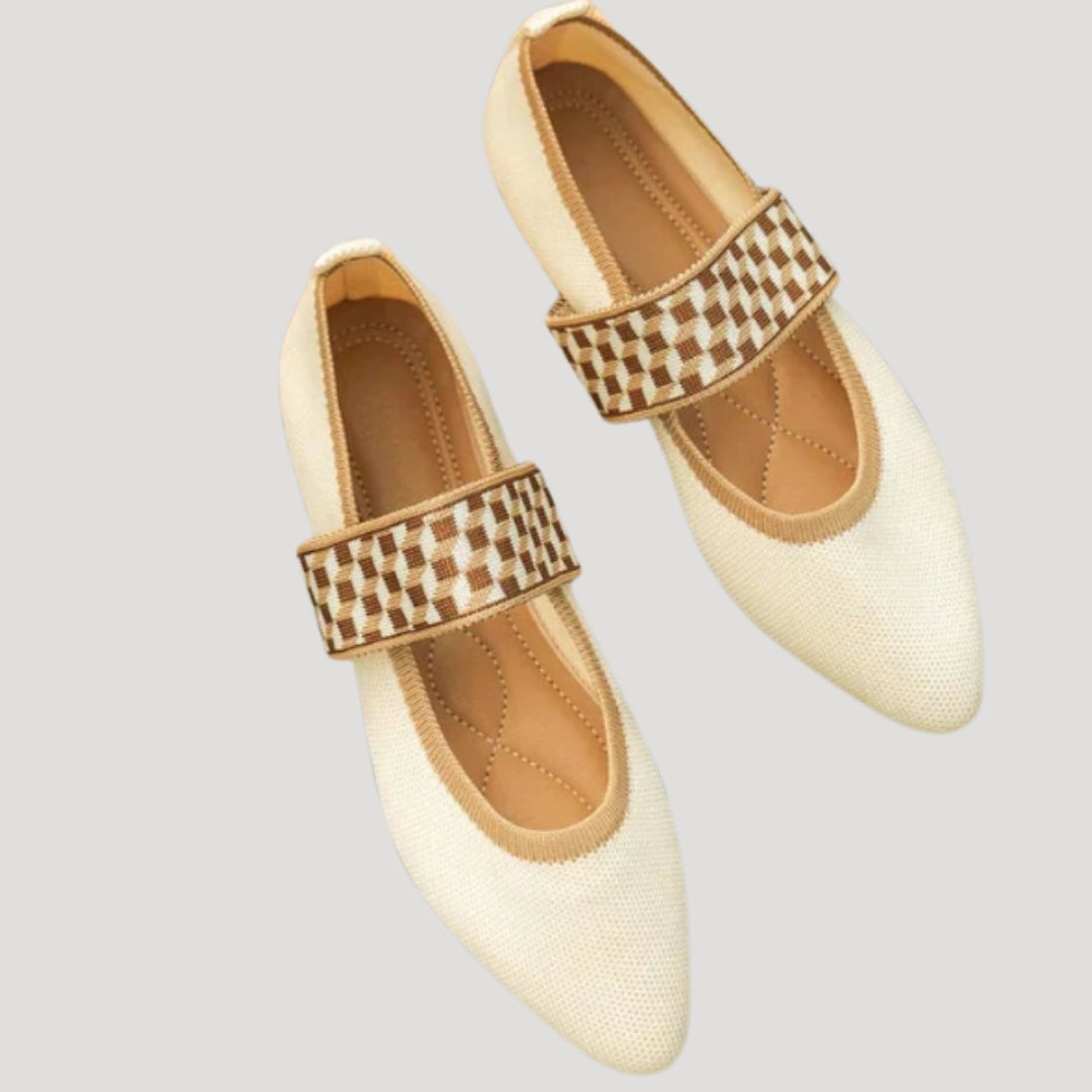 Dam stickade ballerina skor med rem