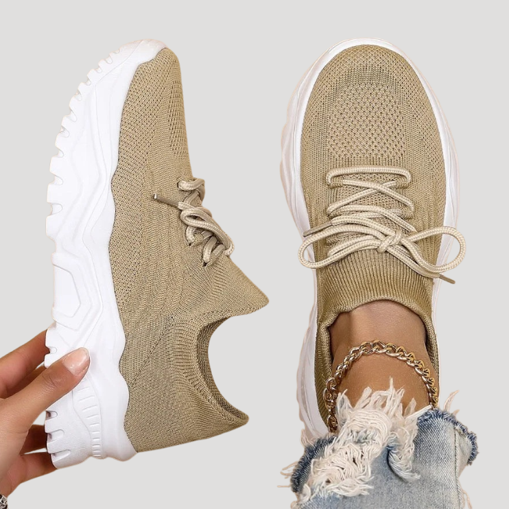 Dam Ortopediska Sneakers Snörning Stickad Ovandel Lätt Sula