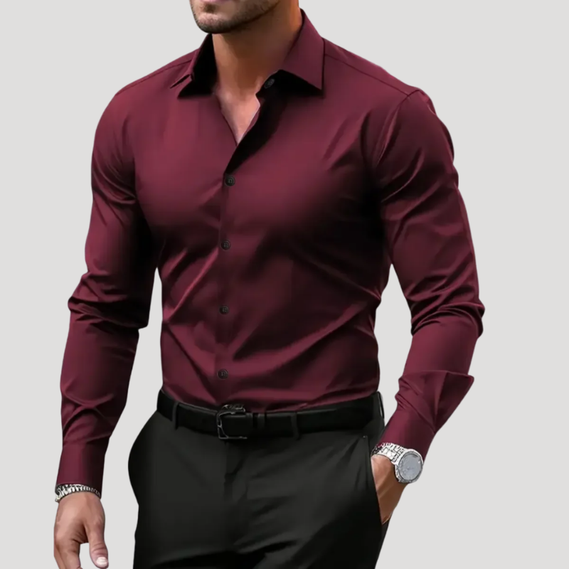 Herrskjorta Långärmad Businessskjorta Slim Fit Knapp Casual