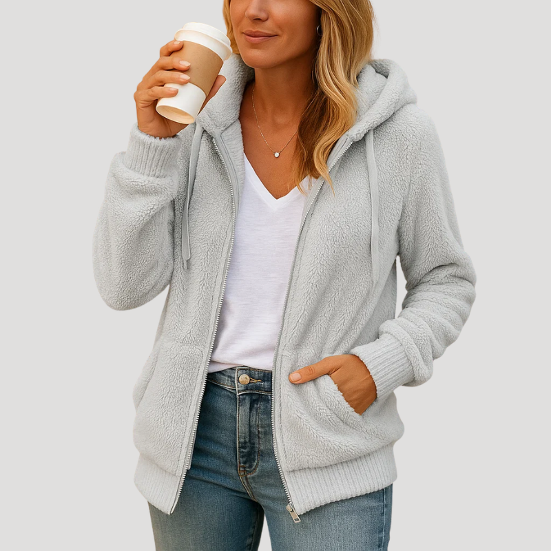 Dam Fleecehoodie Med Dragkedja Huva Långärmad Avslappnad