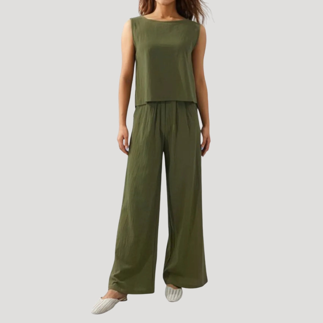 Dam tvådelat set ärmlös topp vida byxor