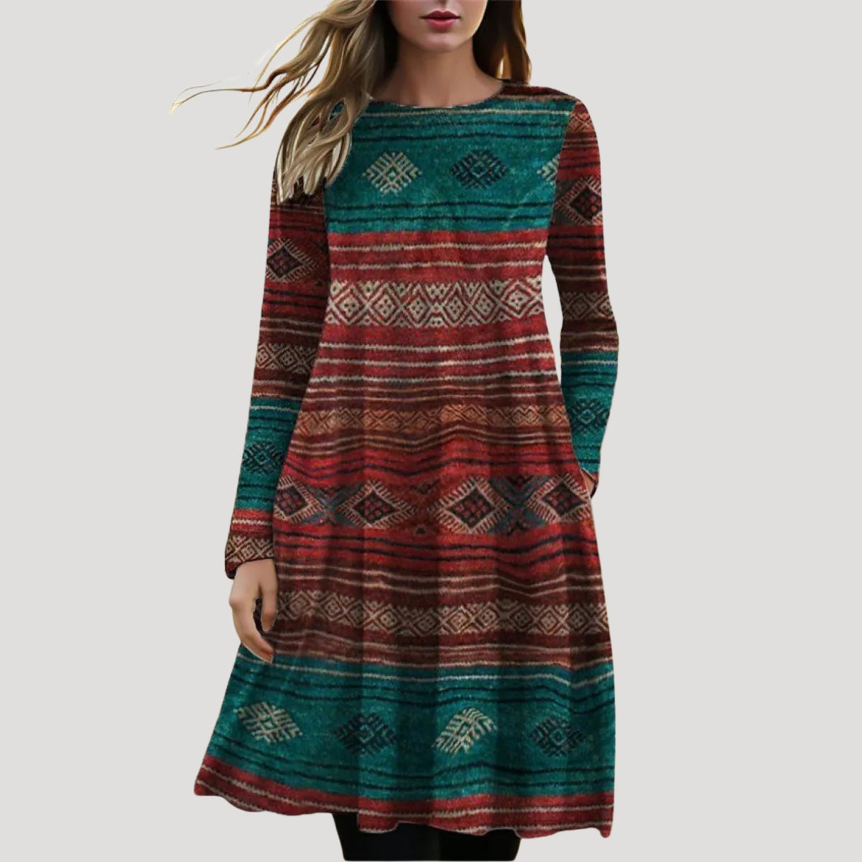 Dam stickad långärmad klänning mönster snygga blusar stil