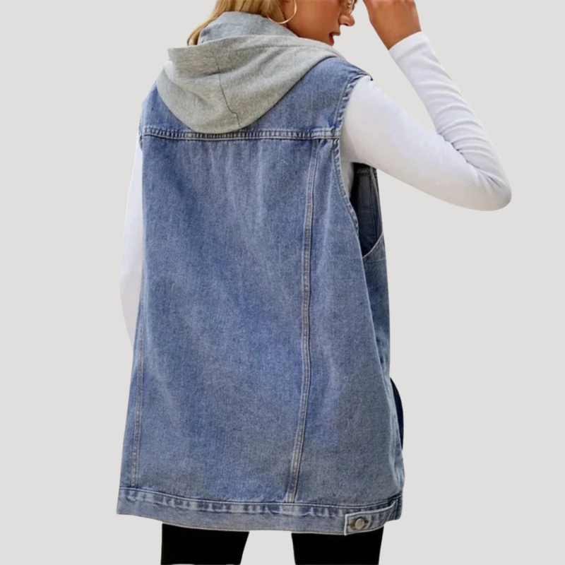 Dam Jeansväst Med Huva Avslappnad Oversize