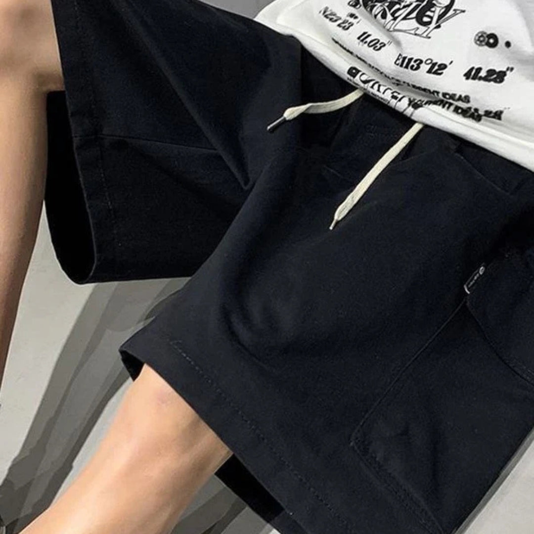 Herr cargo shorts svarta knälånga med benfickor