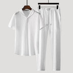 Herr kortärmat tvådelat set med skjorta och byxor shorts