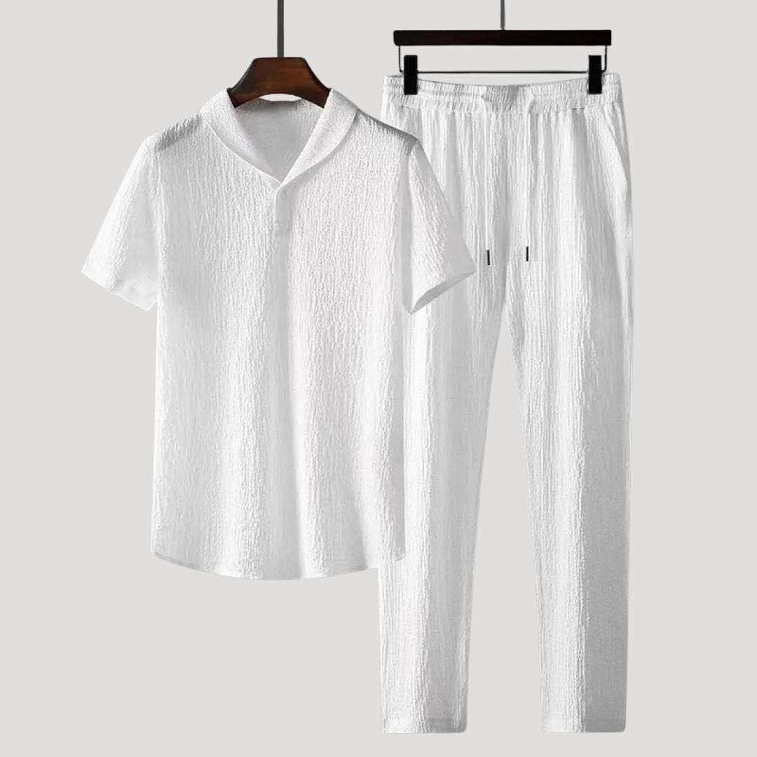 Herr kortärmat tvådelat set med skjorta och byxor shorts
