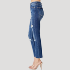 Dam Skinny Jeans Hög Midja Slitna Detaljer