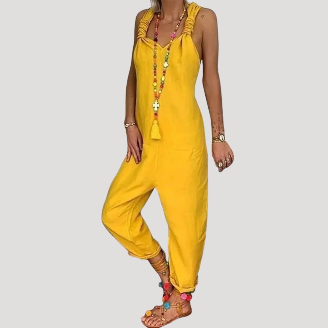 Dam byxdress ärmlös lös passform elegant stil sommar