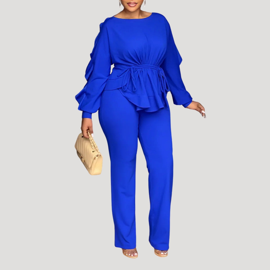 Dam tvådelat set med långärmad topp och byxa