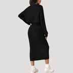 Damklänning Stickad Midiklänning Ribbad Bodycon Tvådelat Set
