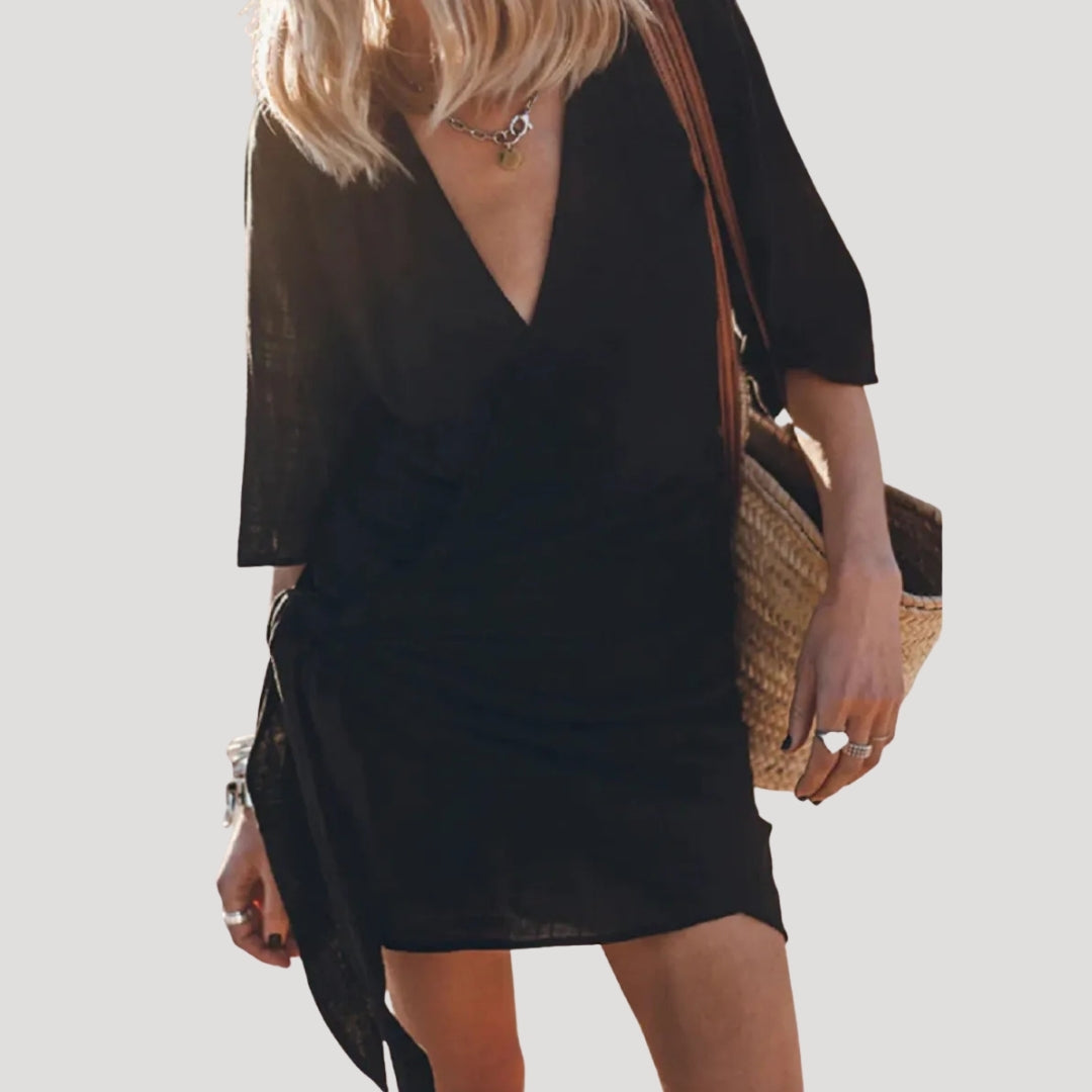 Dam omlottklänning kort ärm knytning avslappnad passform