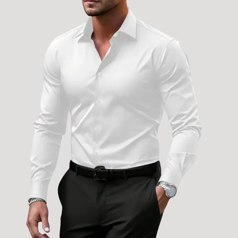 Herrskjorta Långärmad Businessskjorta Slim Fit Knapp Casual