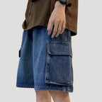 Herr cargo jeansshorts med stora benfickor