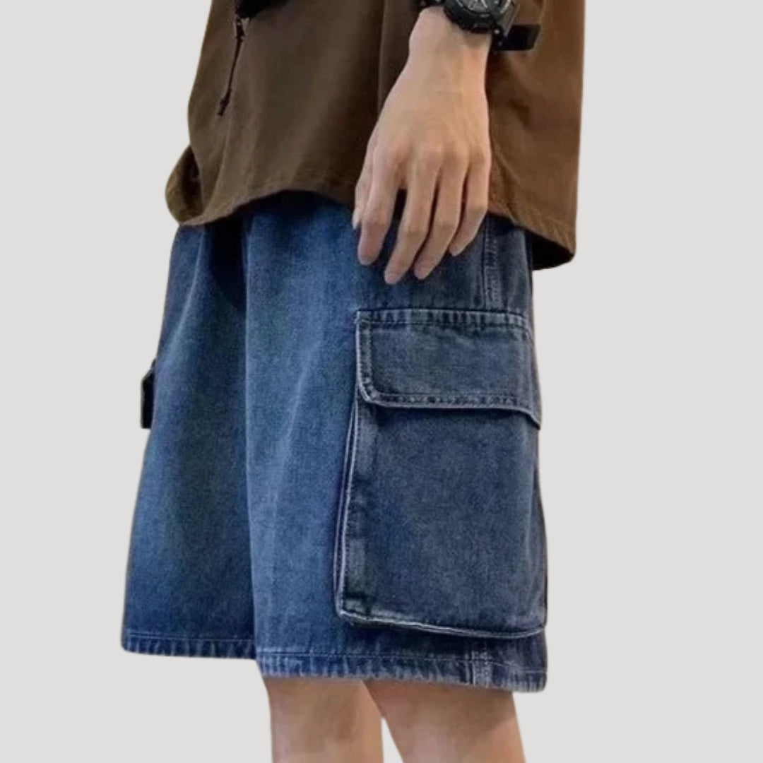 Herr cargo jeansshorts med stora benfickor