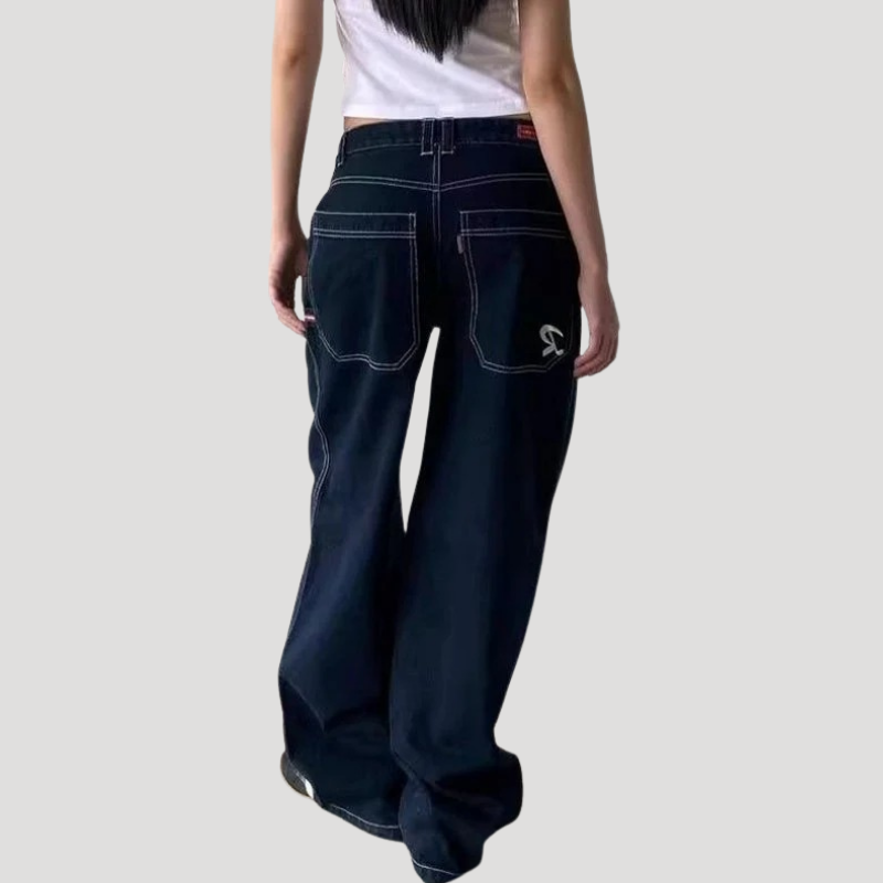 Dam Baggy Jeans Högmidjade Vida Denimjeans Avslappnad Passform