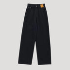 Dam högmidjade svarta vida denimjeans med breda ben och lös passform