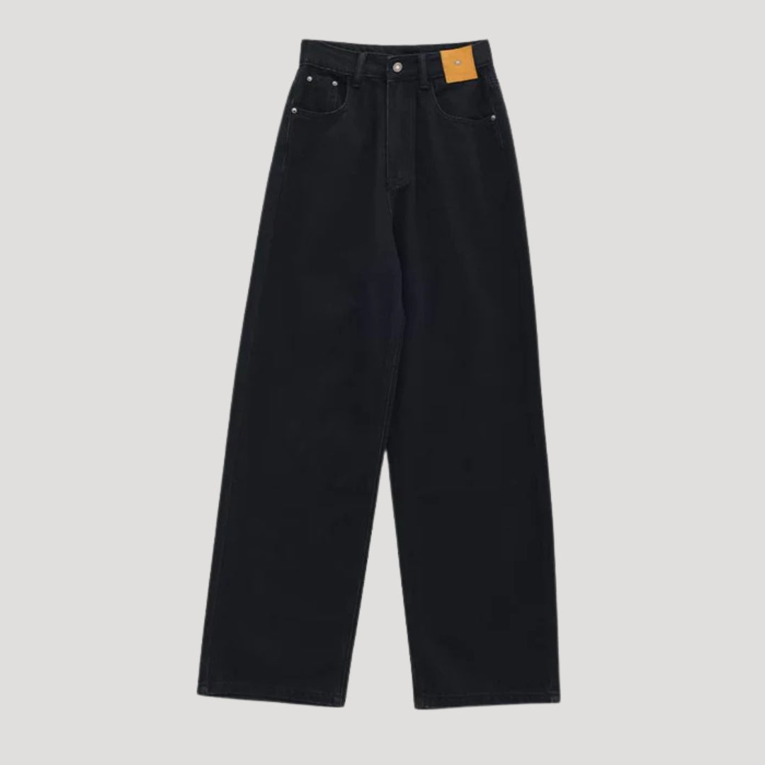 Dam högmidjade svarta vida denimjeans med breda ben och lös passform