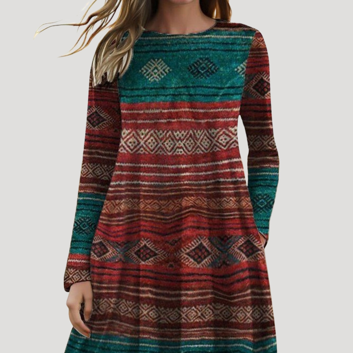 Dam stickad långärmad klänning mönster snygga blusar stil