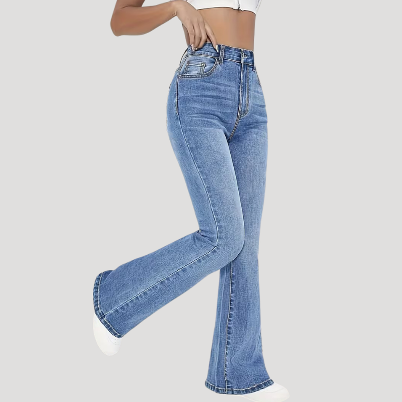 Dam Utsvängda Jeans Hög Midja Bootcut Passform Ljusblå