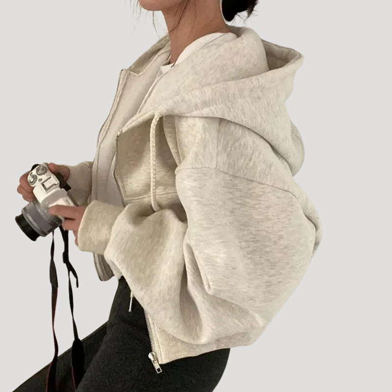 Dam Dragkedjehoodie Oversized Långärmad Loungekläder