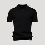 Herr stickad pikétröja henley med krage kort ärm