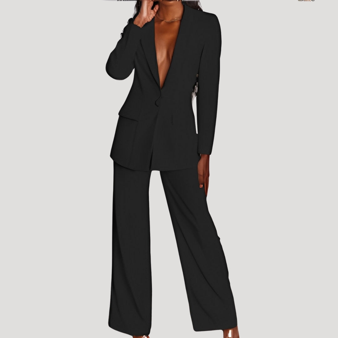 Dam kostym med kavaj och raka byxor