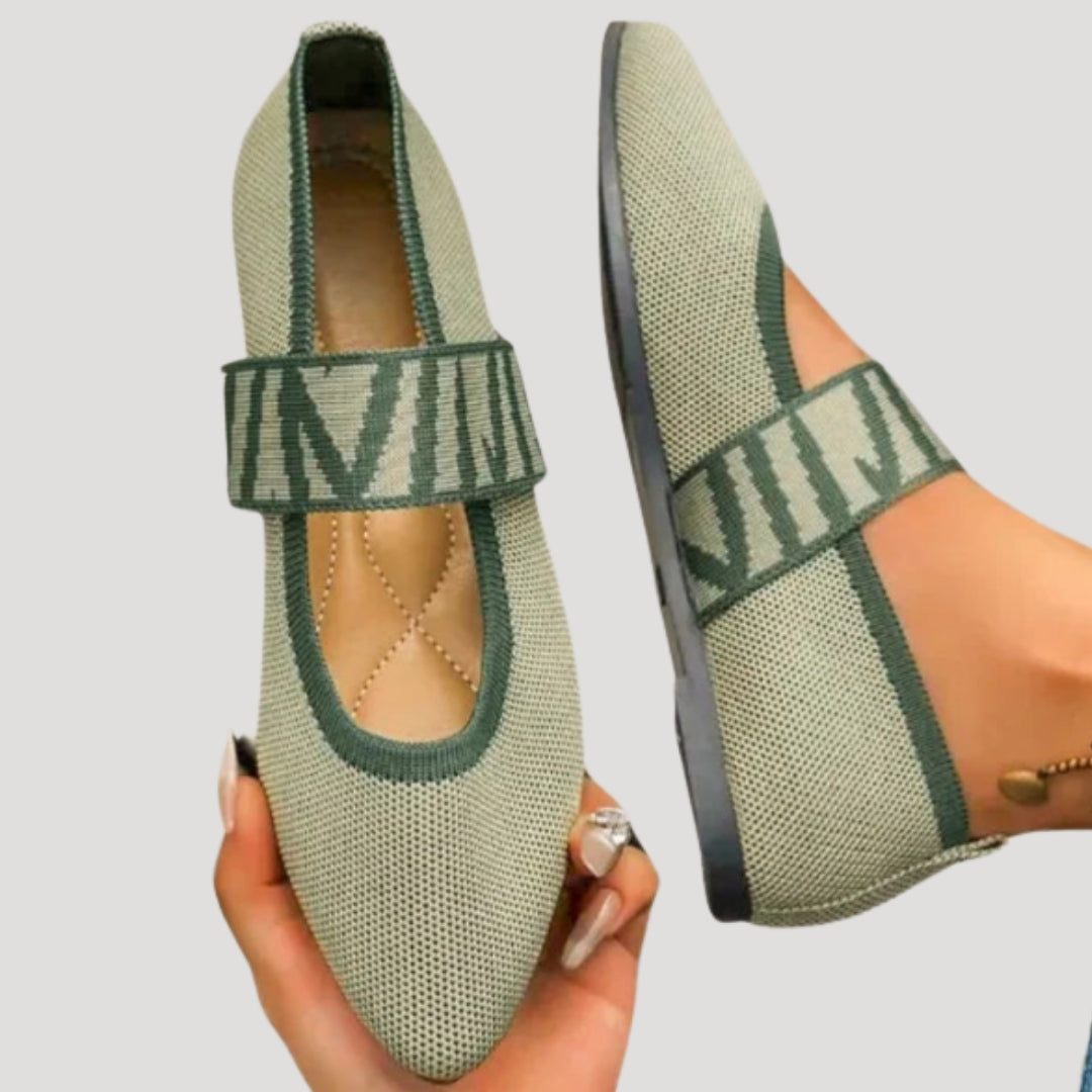 Dam stickade ballerina skor med rem
