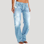 Dam baggy jeans straight distressed låg midja