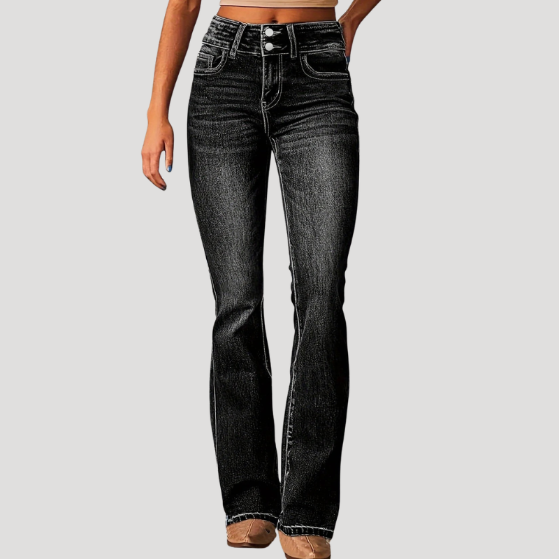 Dam Utsvängda Jeans Hög Midja Bootcut Passform