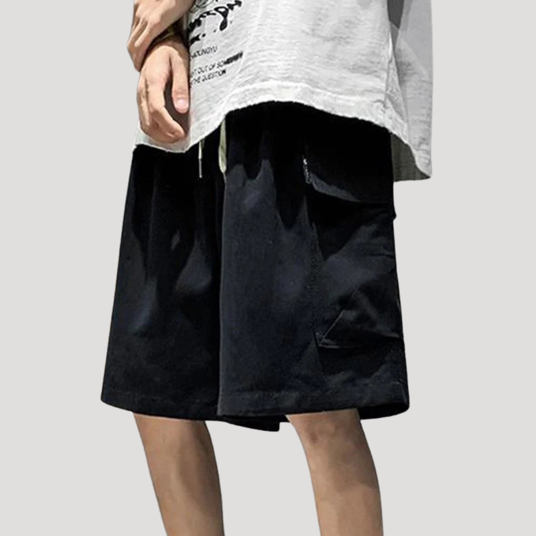 Herr cargo shorts svarta knälånga med benfickor