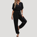Dam jumpsuit kort ärm med resårmidja bekväm passform