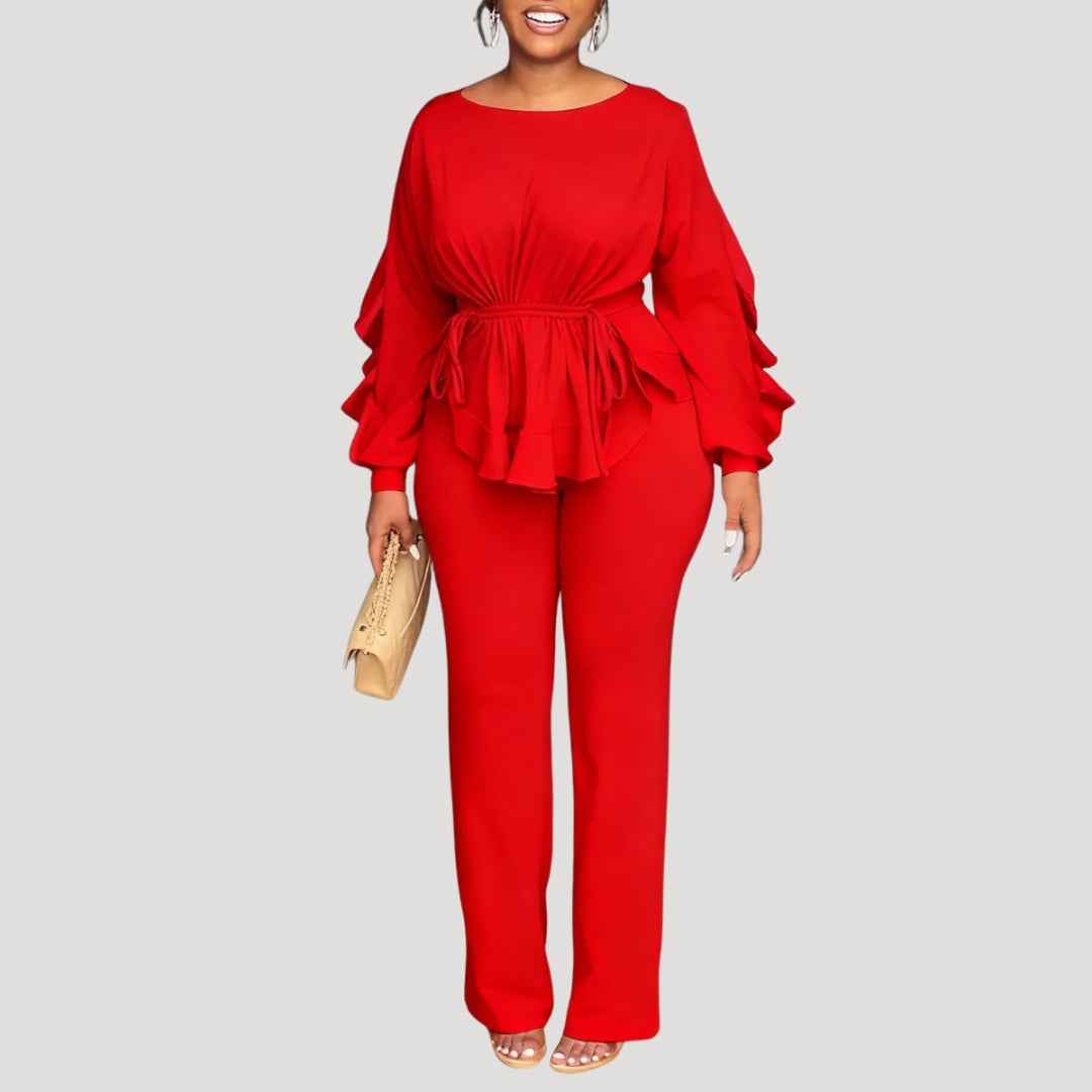 Dam tvådelat set med långärmad topp och byxa