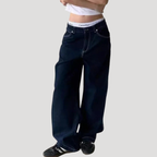 Dam Baggy Jeans Högmidjade Vida Denimjeans Avslappnad Passform
