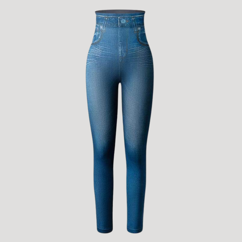 Dam Jeggings Denim Hög Midja Stretchig Passform