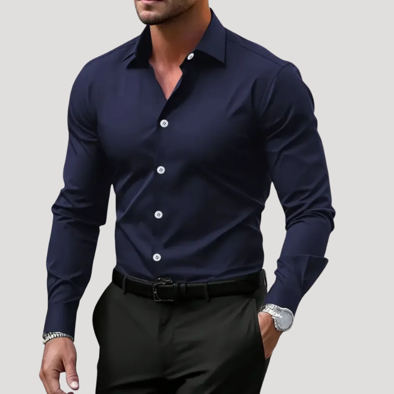Herrskjorta Långärmad Businessskjorta Slim Fit Knapp Casual