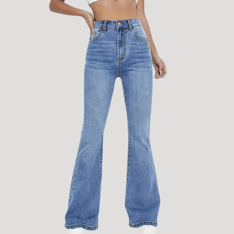 Dam Utsvängda Jeans Hög Midja Bootcut Passform Ljusblå