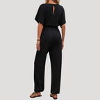 Dam jumpsuit kort ärm med resårmidja bekväm passform
