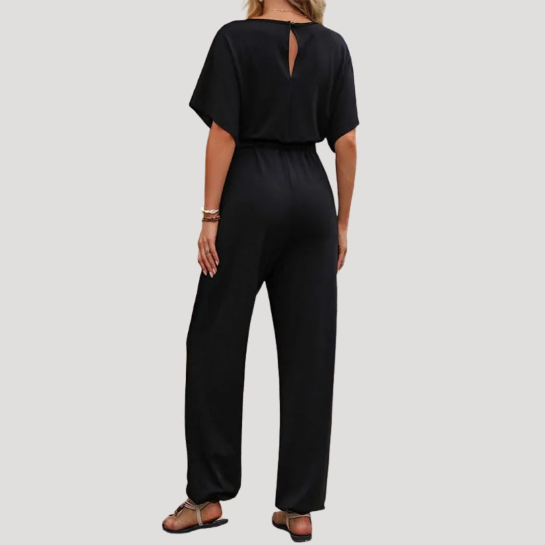 Dam jumpsuit kort ärm med resårmidja bekväm passform