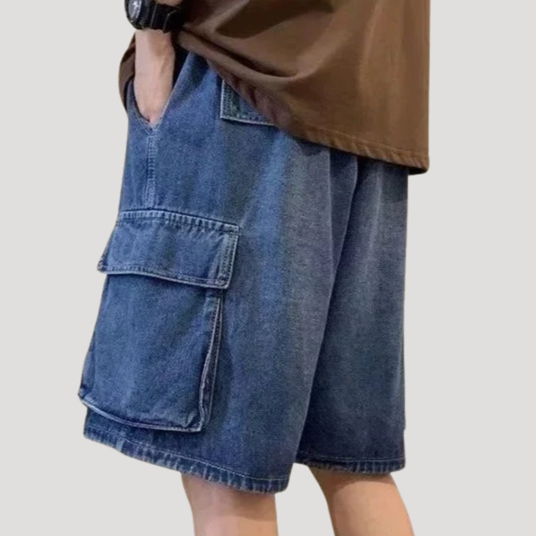 Herr cargo jeansshorts med stora benfickor