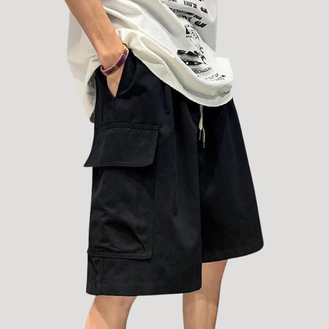 Herr cargo shorts svarta knälånga med benfickor