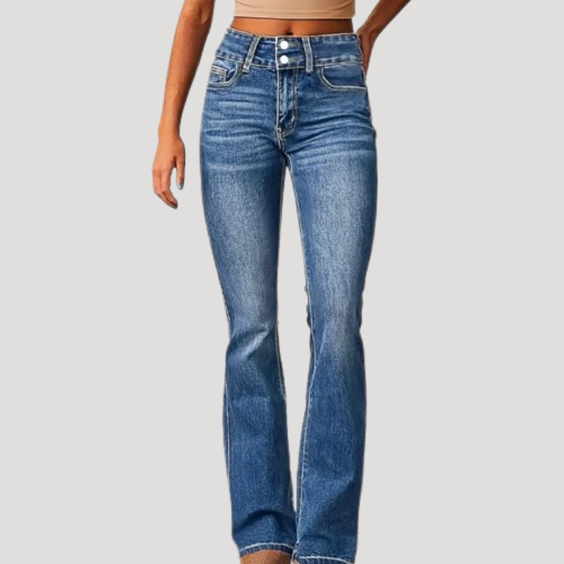 Dam Bootcut Jeans Slim Fit Högmidjade Stretch Denimjeans