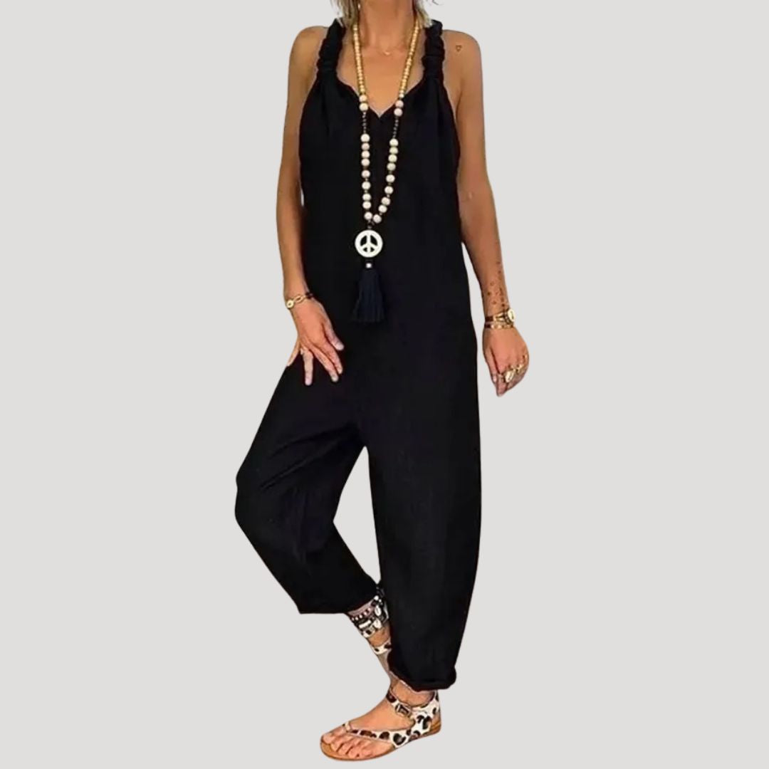 Dam byxdress ärmlös lös passform elegant stil sommar