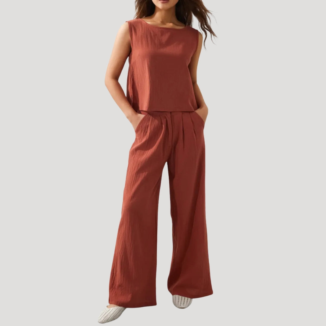 Dam tvådelat set ärmlös topp vida byxor