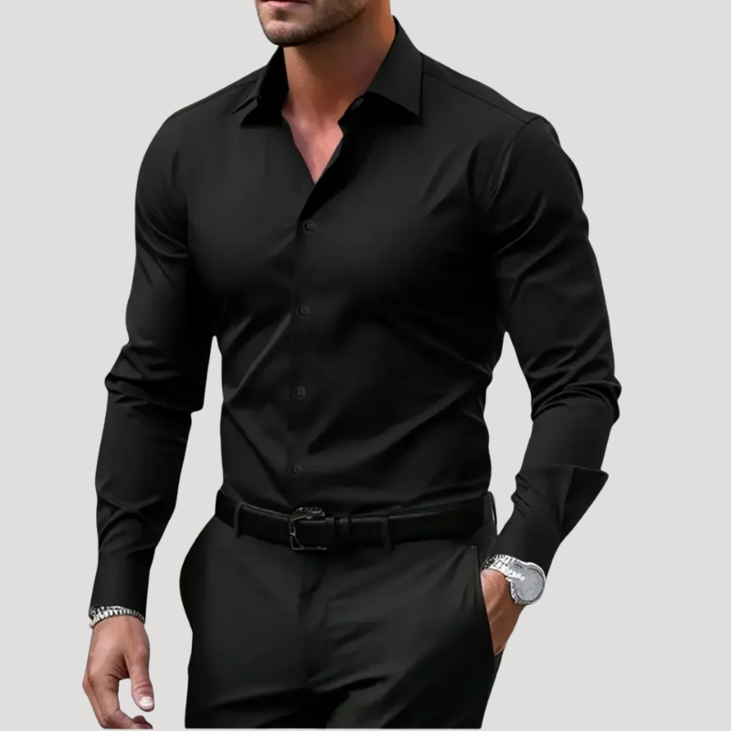 Herrskjorta Långärmad Businessskjorta Slim Fit Knapp Casual