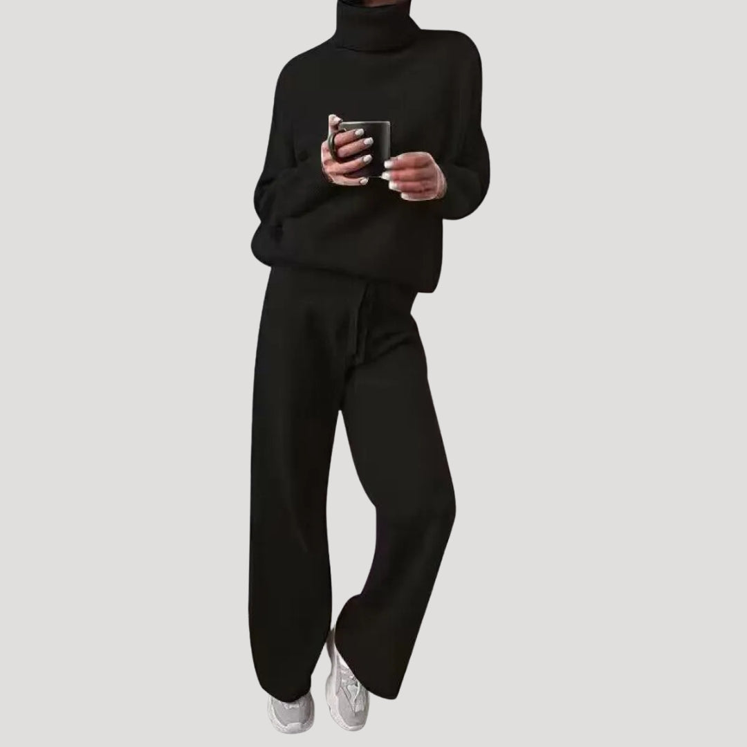 Dam stickat set polotröja och byxor